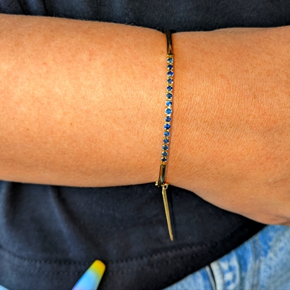 14k Jewelry - 14k Gold Sapphire Bangle Bracelet